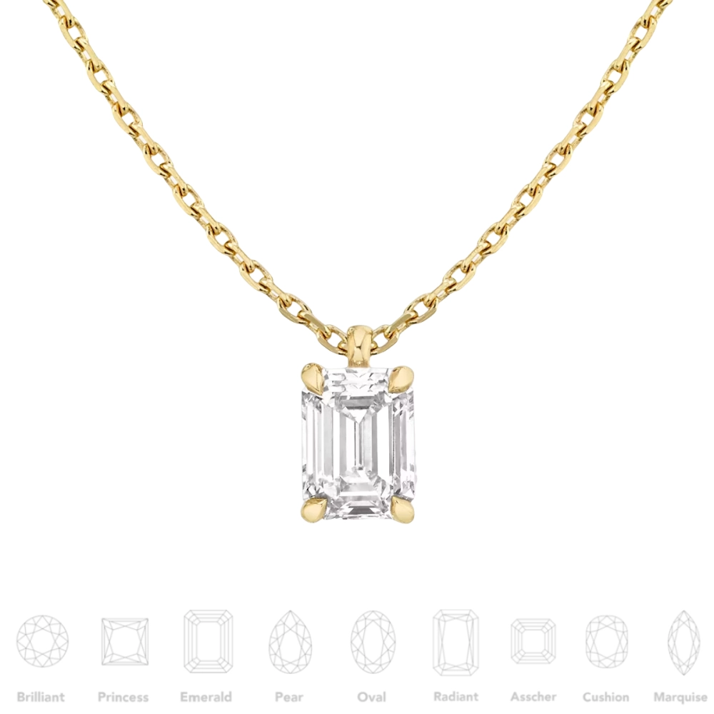 18K Gold Diamond Solitaire Necklace with Fancy Cut Diamond (0.25-1ct, F-VS2 or better)