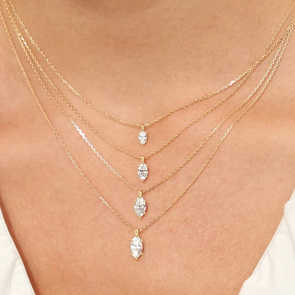 18K Gold Diamond Solitaire Necklace with Fancy Cut Diamond (0.25-1ct, F-VS2 or better) - Image 14