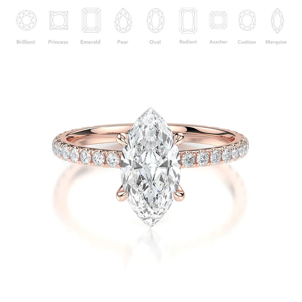 Platinum Pave Band Engagement Ring with Fancy Cut Diamond (1-2ct, F-VS2 or better)