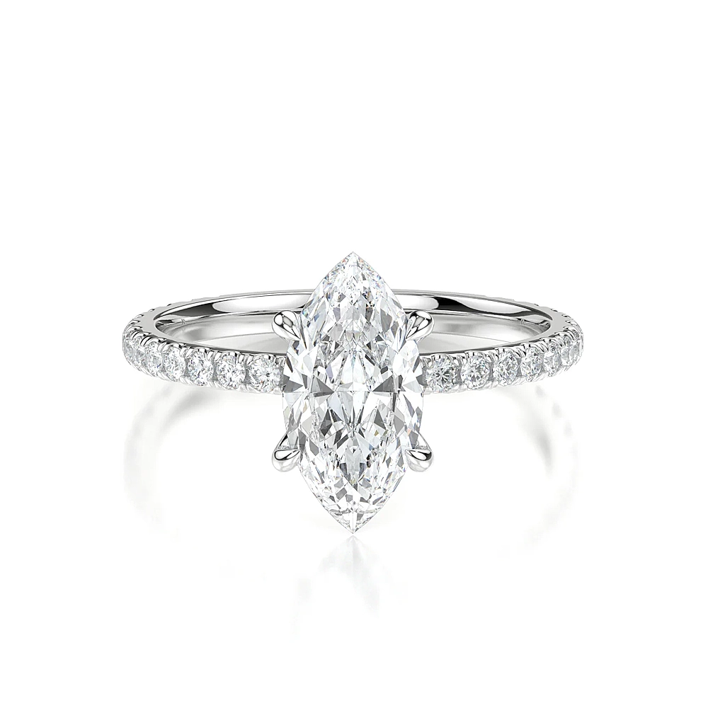 Platinum Pave Band Engagement Ring with Fancy Cut Diamond (1-2ct, F-VS2 or better) - Image 4