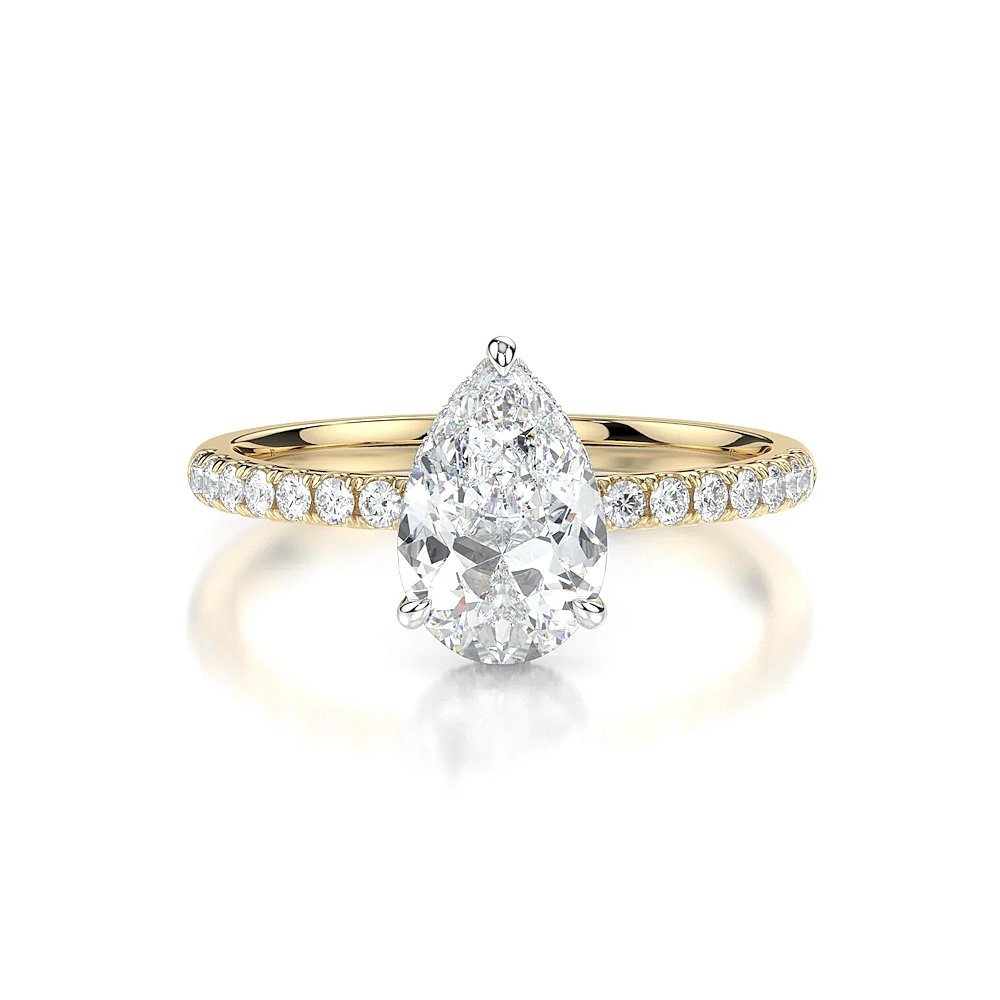 18K Gold Pave Band Hidden Halo Engagement Ring with Fancy Cut Diamond (1-2ct, F-VS2 or better) - Image 12
