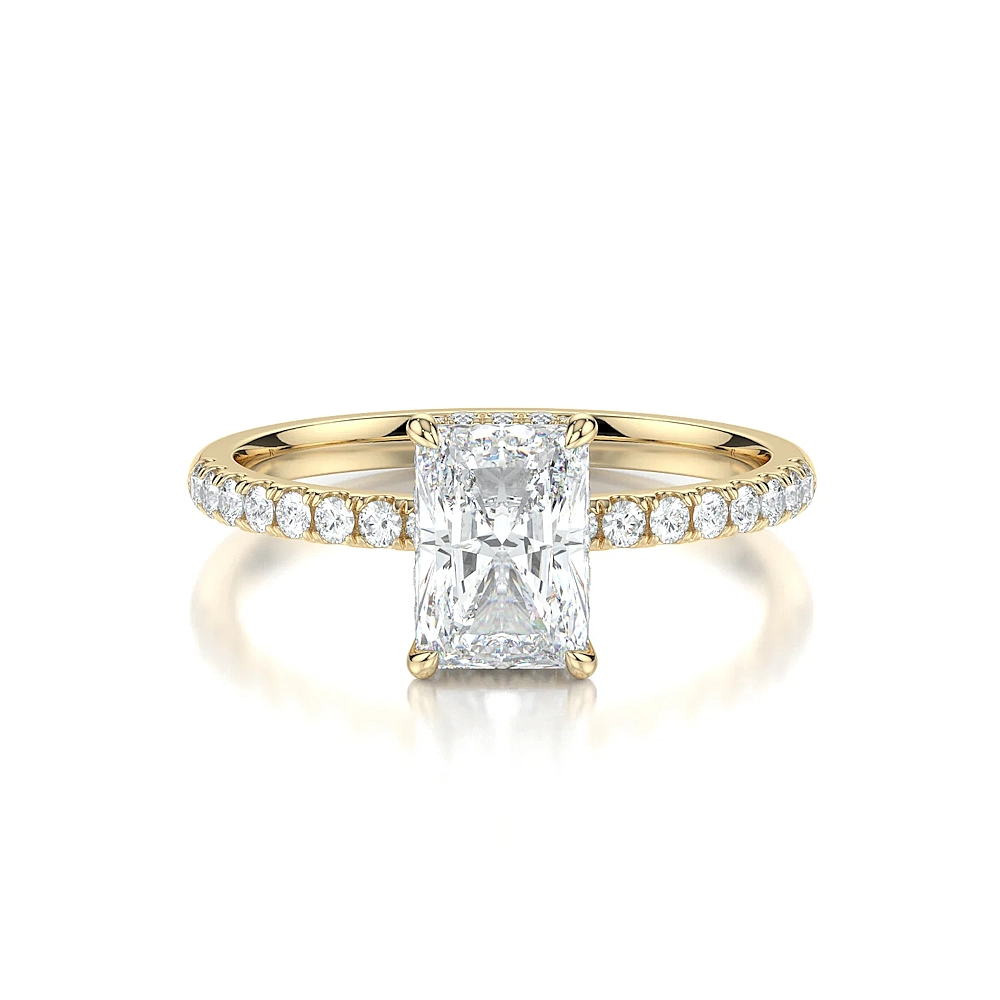 18K Gold Pave Band Hidden Halo Engagement Ring with Fancy Cut Diamond (1-2ct, F-VS2 or better) - Image 10