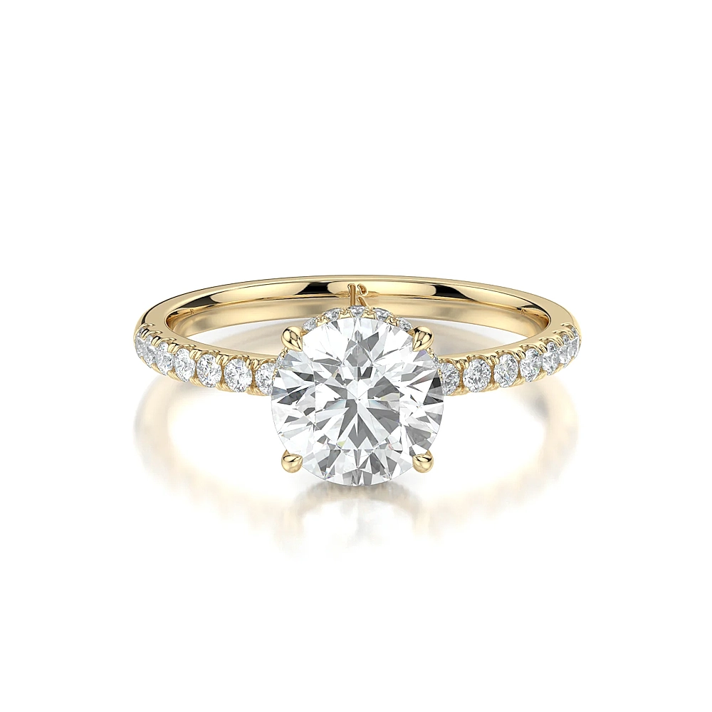 18K Gold Pave Band Hidden Halo Engagement Ring with Fancy Cut Diamond (1-2ct, F-VS2 or better) - Image 9
