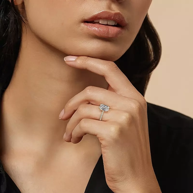 18K Gold Pave Band Hidden Halo Engagement Ring with Fancy Cut Diamond (1-2ct, F-VS2 or better) - Image 19