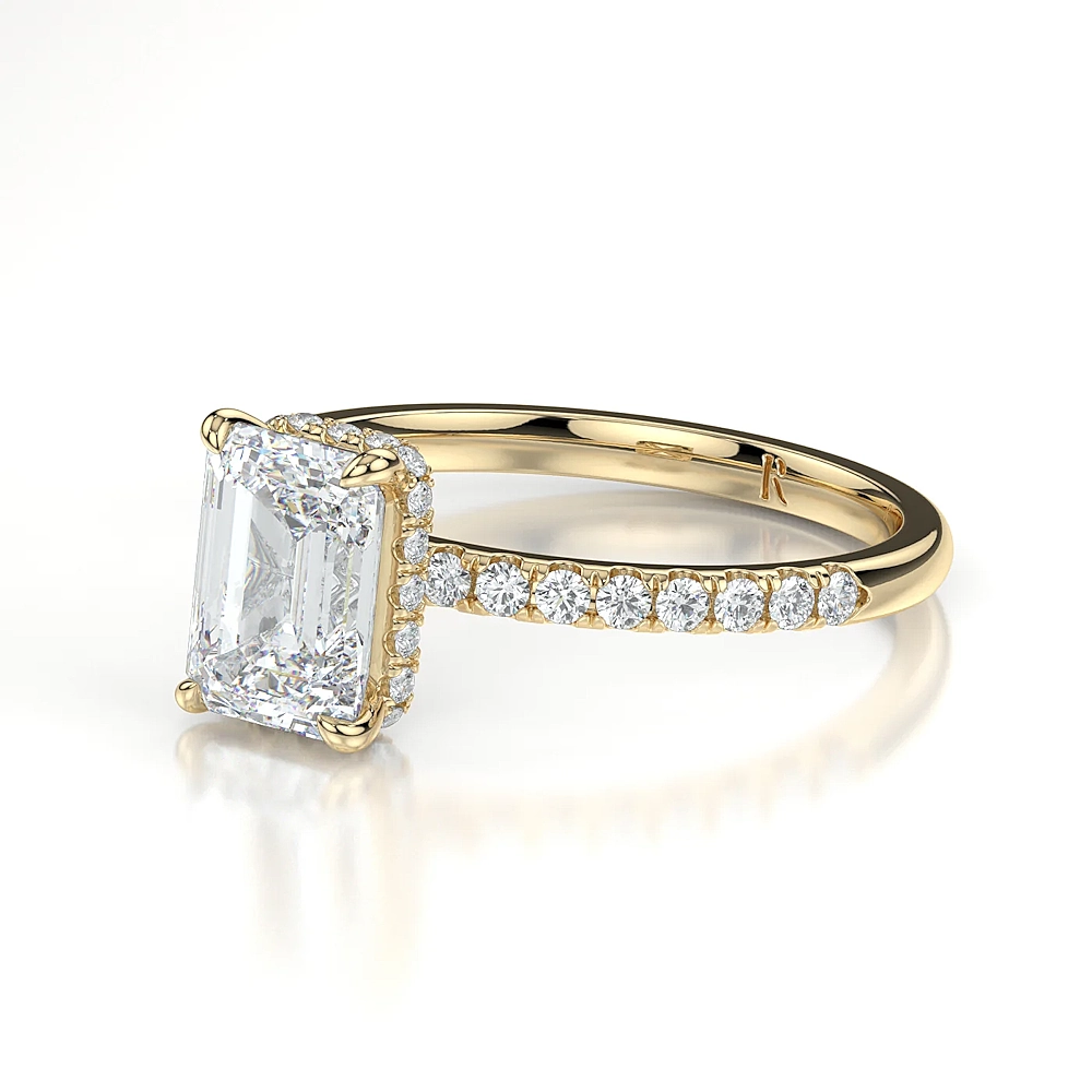 18K Gold Pave Band Hidden Halo Engagement Ring with Fancy Cut Diamond (1-2ct, F-VS2 or better) - Image 2