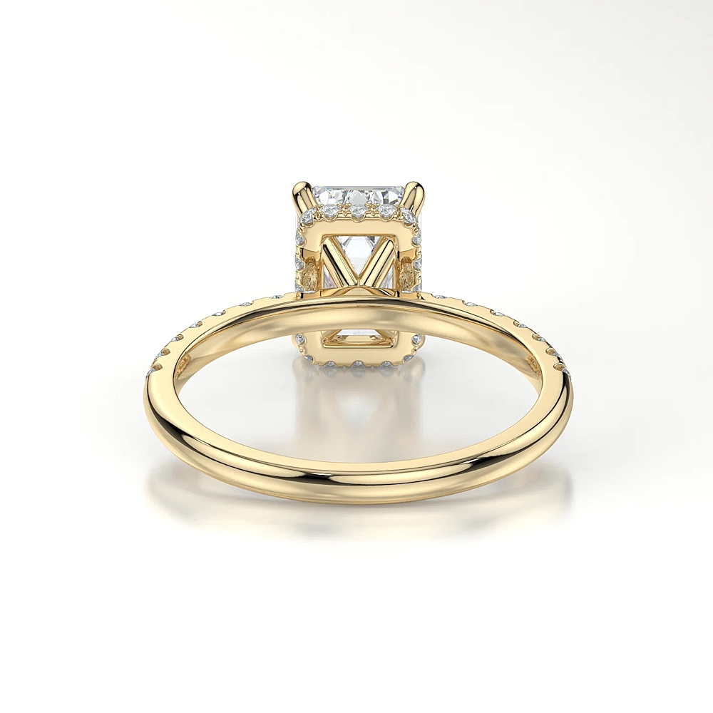 18K Gold Pave Band Hidden Halo Engagement Ring with Fancy Cut Diamond (1-2ct, F-VS2 or better) - Image 3