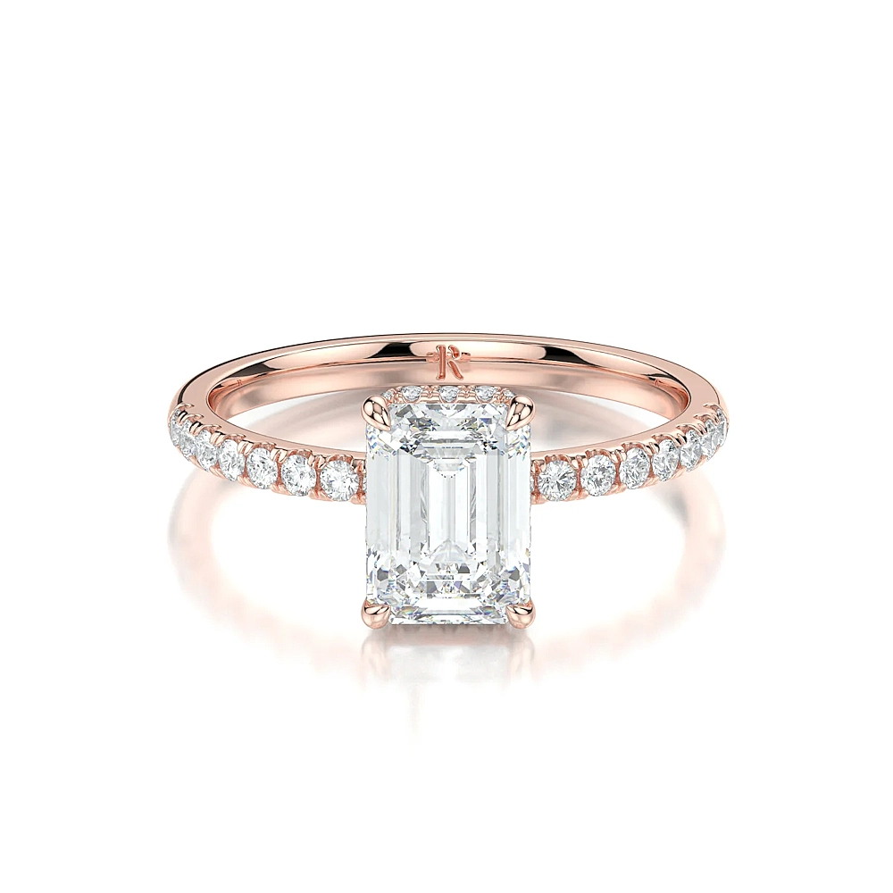 18K Gold Pave Band Hidden Halo Engagement Ring with Fancy Cut Diamond (1-2ct, F-VS2 or better) - Image 5