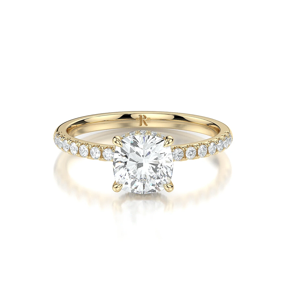 18K Gold Pave Band Hidden Halo Engagement Ring with Fancy Cut Diamond (1-2ct, F-VS2 or better) - Image 16