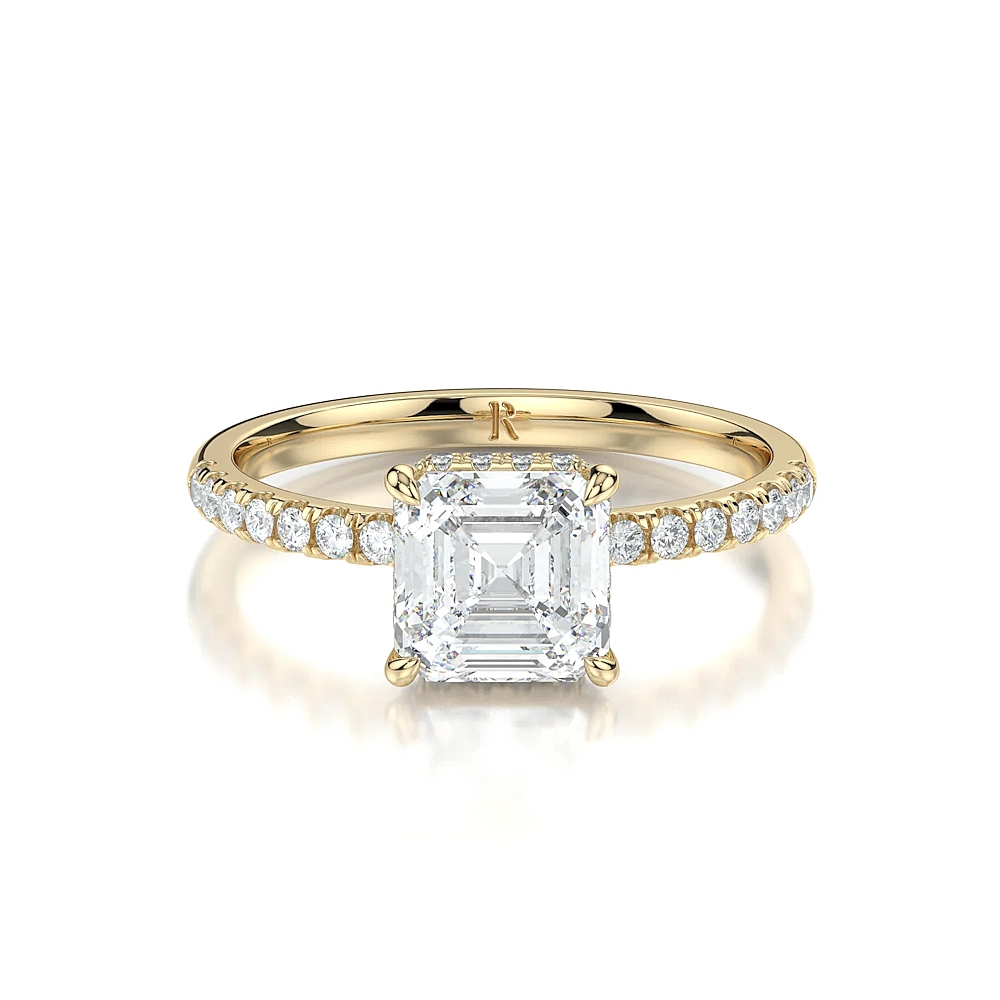 18K Gold Pave Band Hidden Halo Engagement Ring with Fancy Cut Diamond (1-2ct, F-VS2 or better) - Image 15