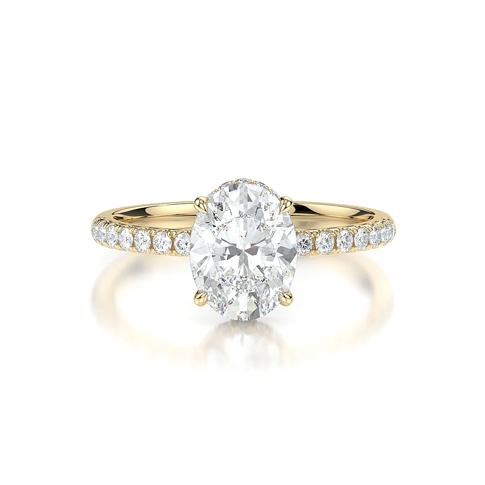 18K Gold Pave Band Hidden Halo Engagement Ring with Fancy Cut Diamond (1-2ct, F-VS2 or better) - Image 14