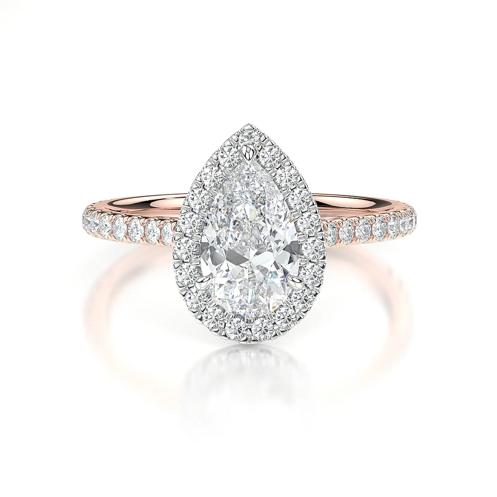 18K Gold Pave Band Halo Engagement Ring with Fancy Cut Diamond (1-2ct, F-VS2 or better) - Image 17