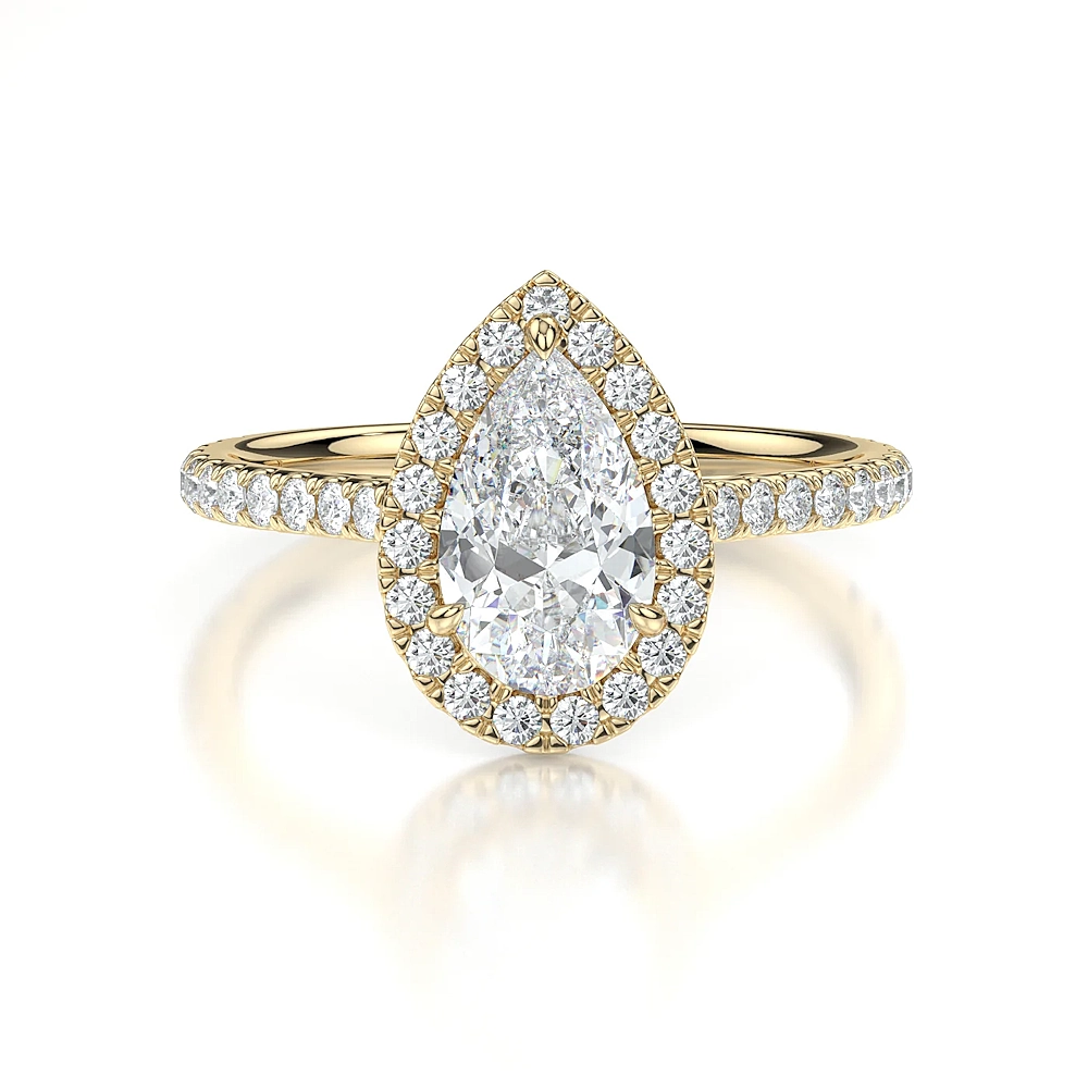18K Gold Pave Band Halo Engagement Ring with Fancy Cut Diamond (1-2ct, F-VS2 or better) - Image 11