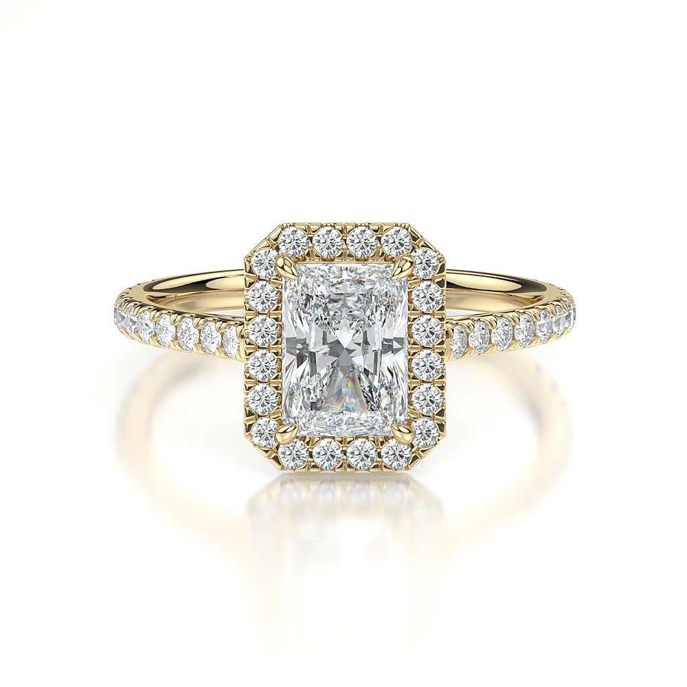 18K Gold Pave Band Halo Engagement Ring with Fancy Cut Diamond (1-2ct, F-VS2 or better) - Image 9