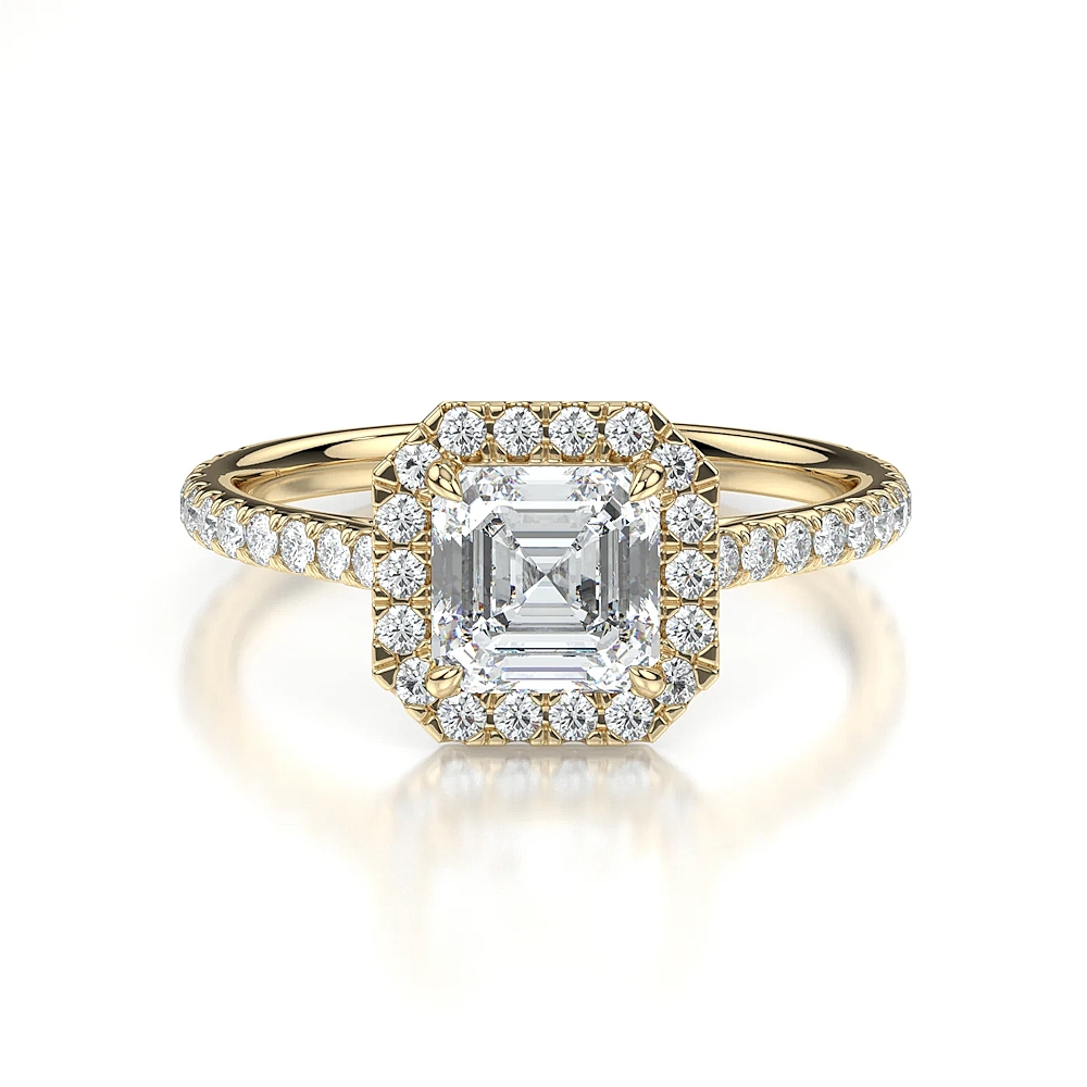 18K Gold Pave Band Halo Engagement Ring with Fancy Cut Diamond (1-2ct, F-VS2 or better) - Image 16