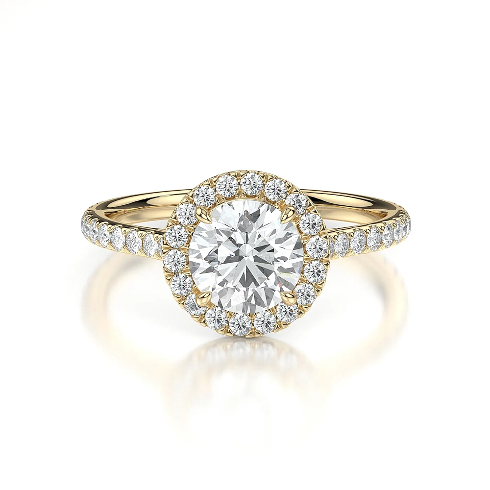 18K Gold Pave Band Halo Engagement Ring with Fancy Cut Diamond (1-2ct, F-VS2 or better) - Image 4