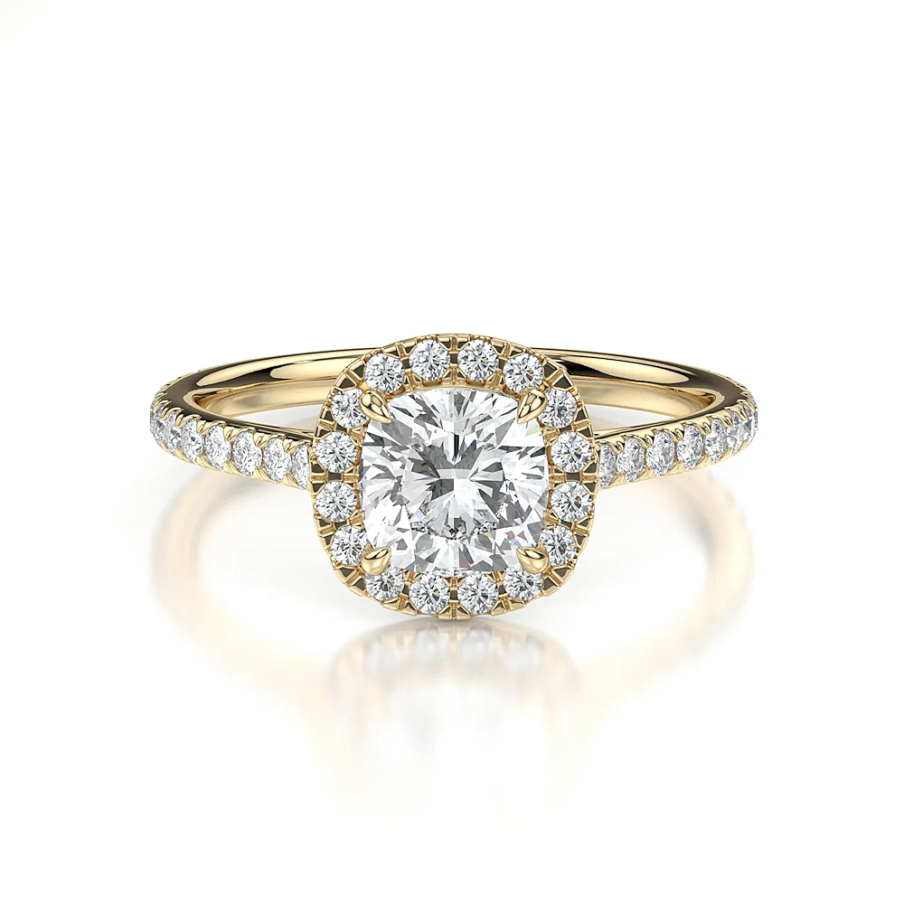 18K Gold Pave Band Halo Engagement Ring with Fancy Cut Diamond (1-2ct, F-VS2 or better) - Image 15
