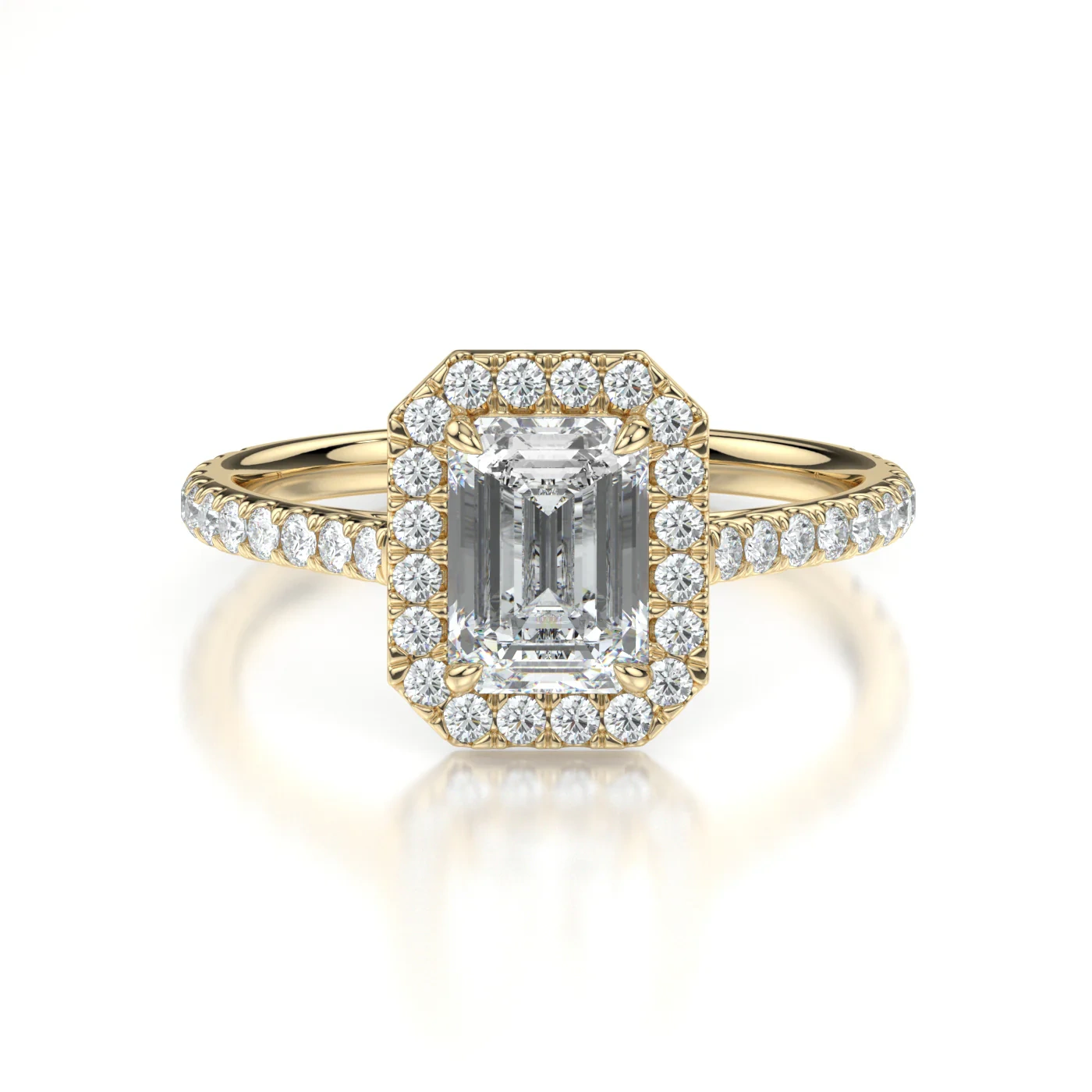 18K Gold Pave Band Halo Engagement Ring with Fancy Cut Diamond (1-2ct, F-VS2 or better) - Image 14