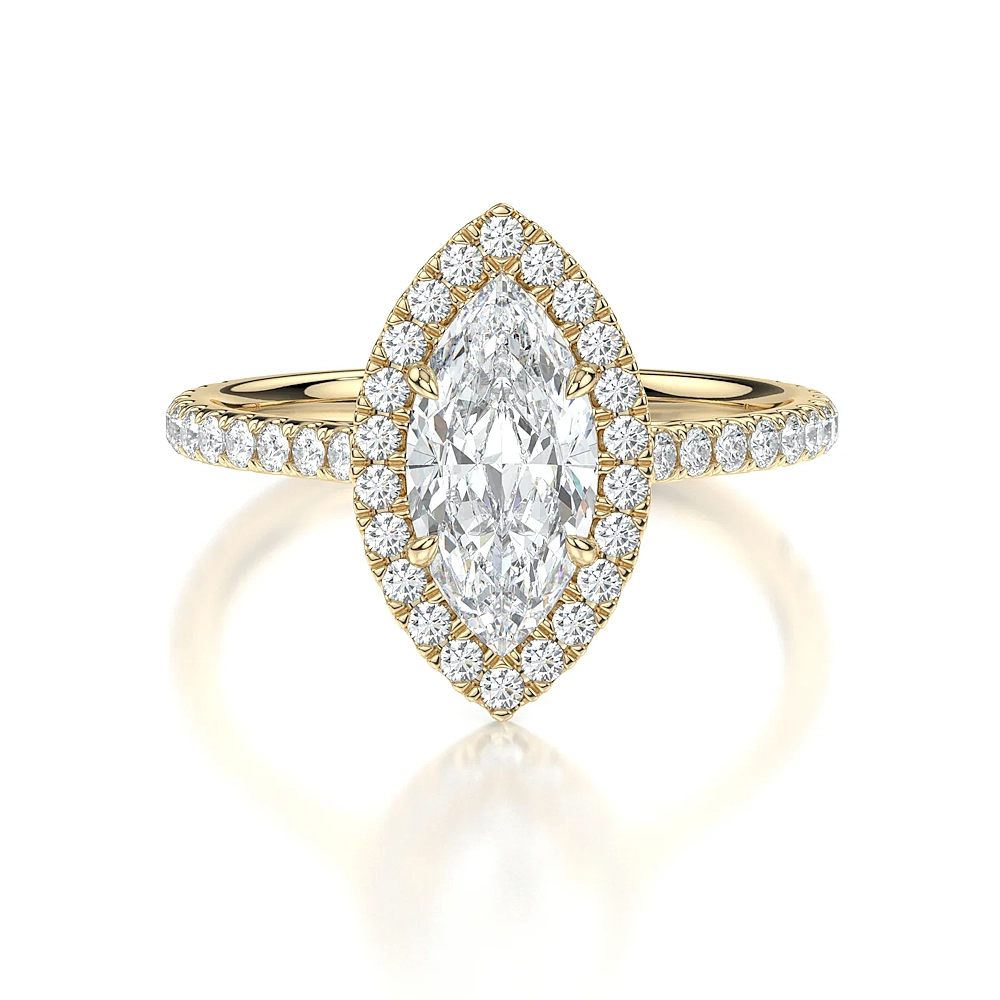 18K Gold Pave Band Halo Engagement Ring with Fancy Cut Diamond (1-2ct, F-VS2 or better) - Image 13