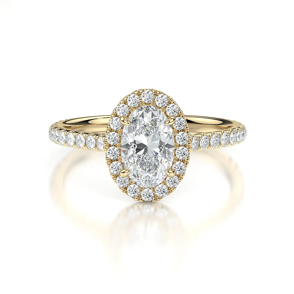 18K Gold Pave Band Halo Engagement Ring with Fancy Cut Diamond (1-2ct, F-VS2 or better) - Image 12