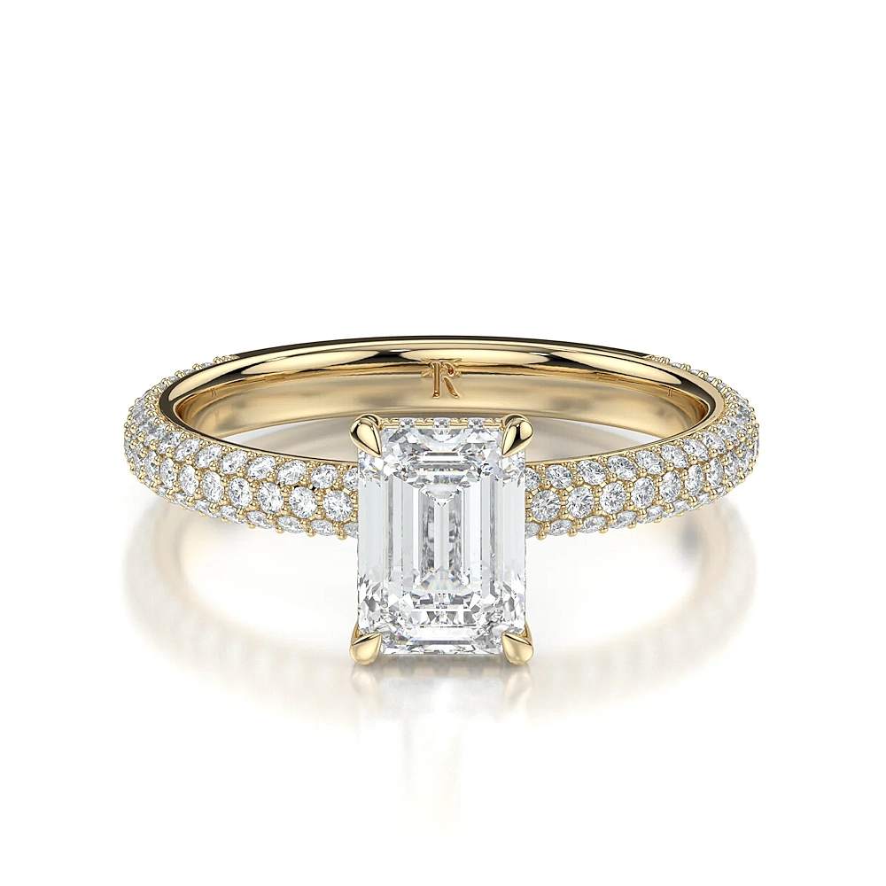 18K Gold 3 Row Pave Hidden Halo Engagement Ring with Fancy Cut Diamond (1-2ct, F+, VS2+) - Image 9