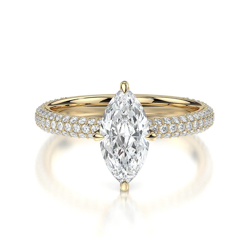 18K Gold 3 Row Pave Hidden Halo Engagement Ring with Fancy Cut Diamond (1-2ct, F+, VS2+) - Image 10