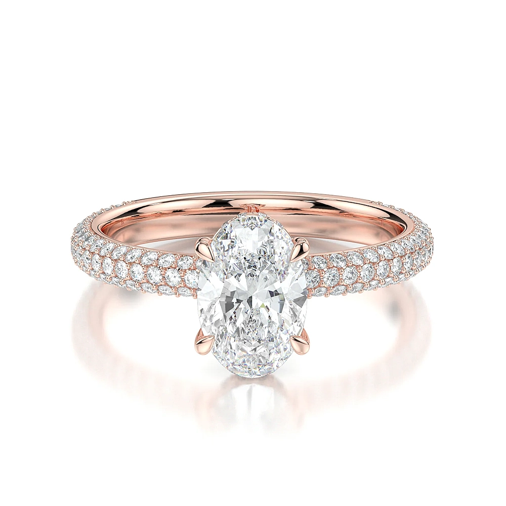 18K Gold 3 Row Pave Hidden Halo Engagement Ring with Fancy Cut Diamond (1-2ct, F+, VS2+) - Image 5