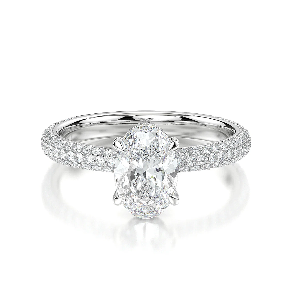 18K Gold 3 Row Pave Hidden Halo Engagement Ring with Fancy Cut Diamond (1-2ct, F+, VS2+) - Image 4