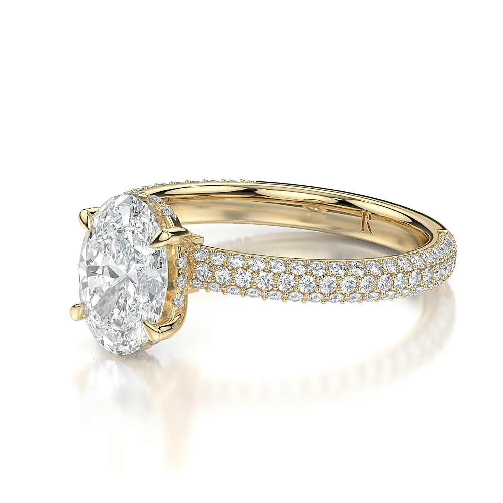 18K Gold 3 Row Pave Hidden Halo Engagement Ring with Fancy Cut Diamond (1-2ct, F+, VS2+) - Image 2