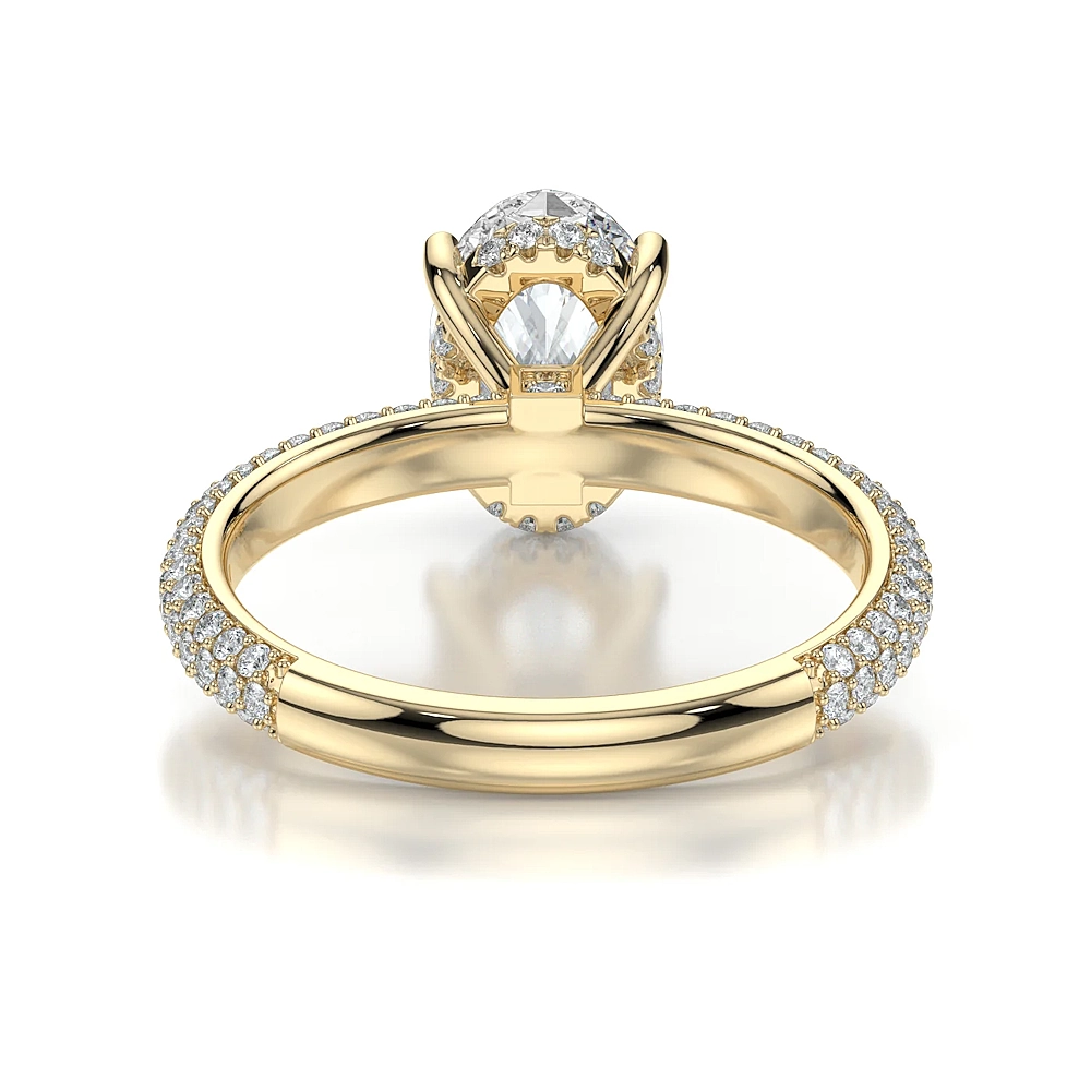 18K Gold 3 Row Pave Hidden Halo Engagement Ring with Fancy Cut Diamond (1-2ct, F+, VS2+) - Image 3