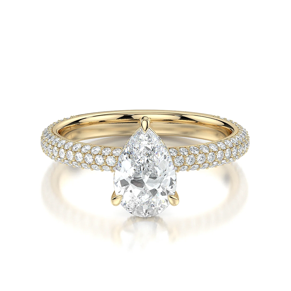 18K Gold 3 Row Pave Hidden Halo Engagement Ring with Fancy Cut Diamond (1-2ct, F+, VS2+) - Image 16
