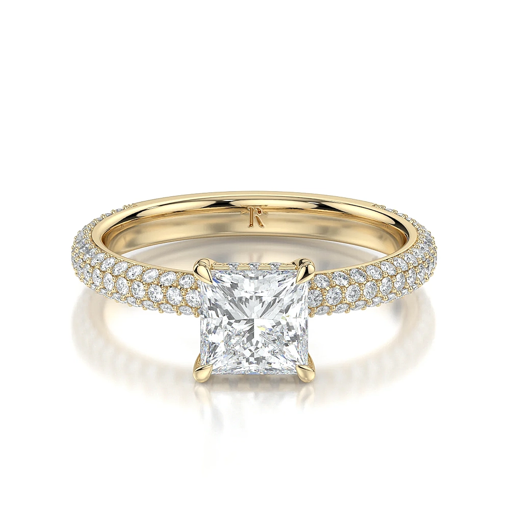 18K Gold 3 Row Pave Hidden Halo Engagement Ring with Fancy Cut Diamond (1-2ct, F+, VS2+) - Image 15