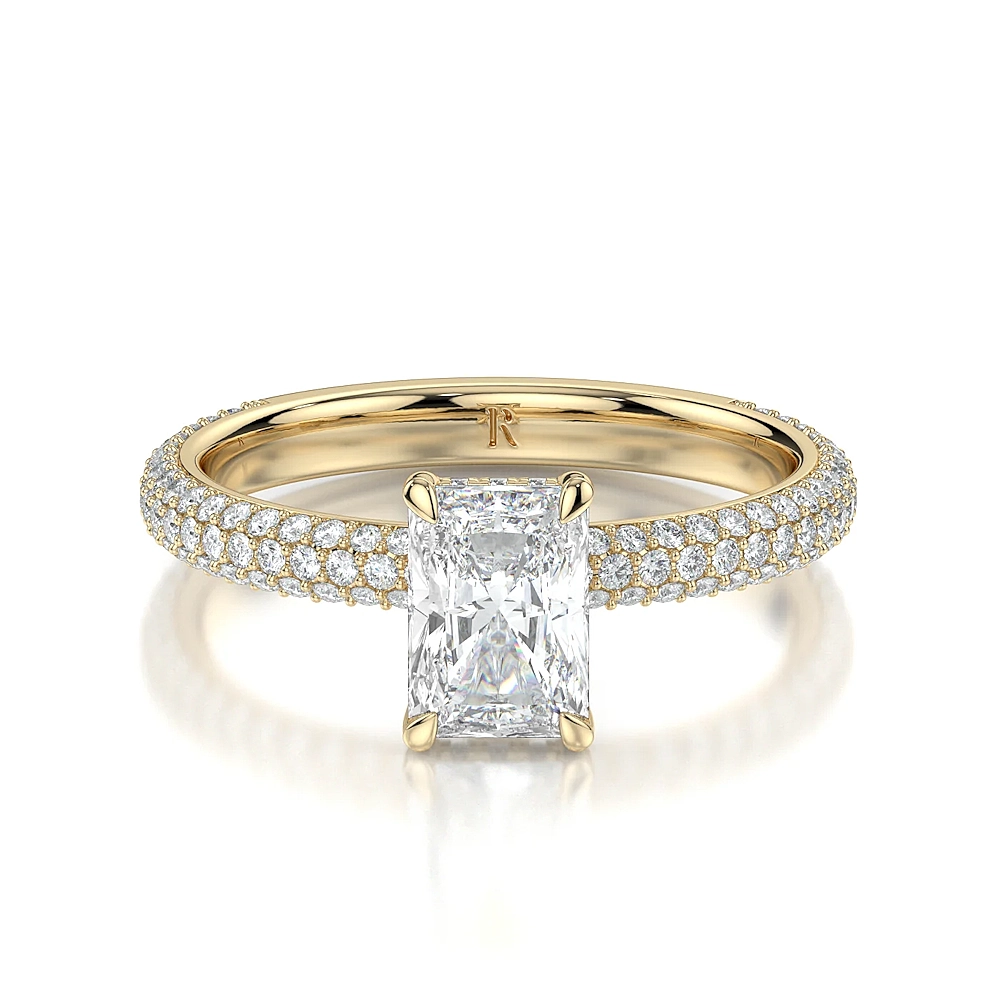18K Gold 3 Row Pave Hidden Halo Engagement Ring with Fancy Cut Diamond (1-2ct, F+, VS2+) - Image 14