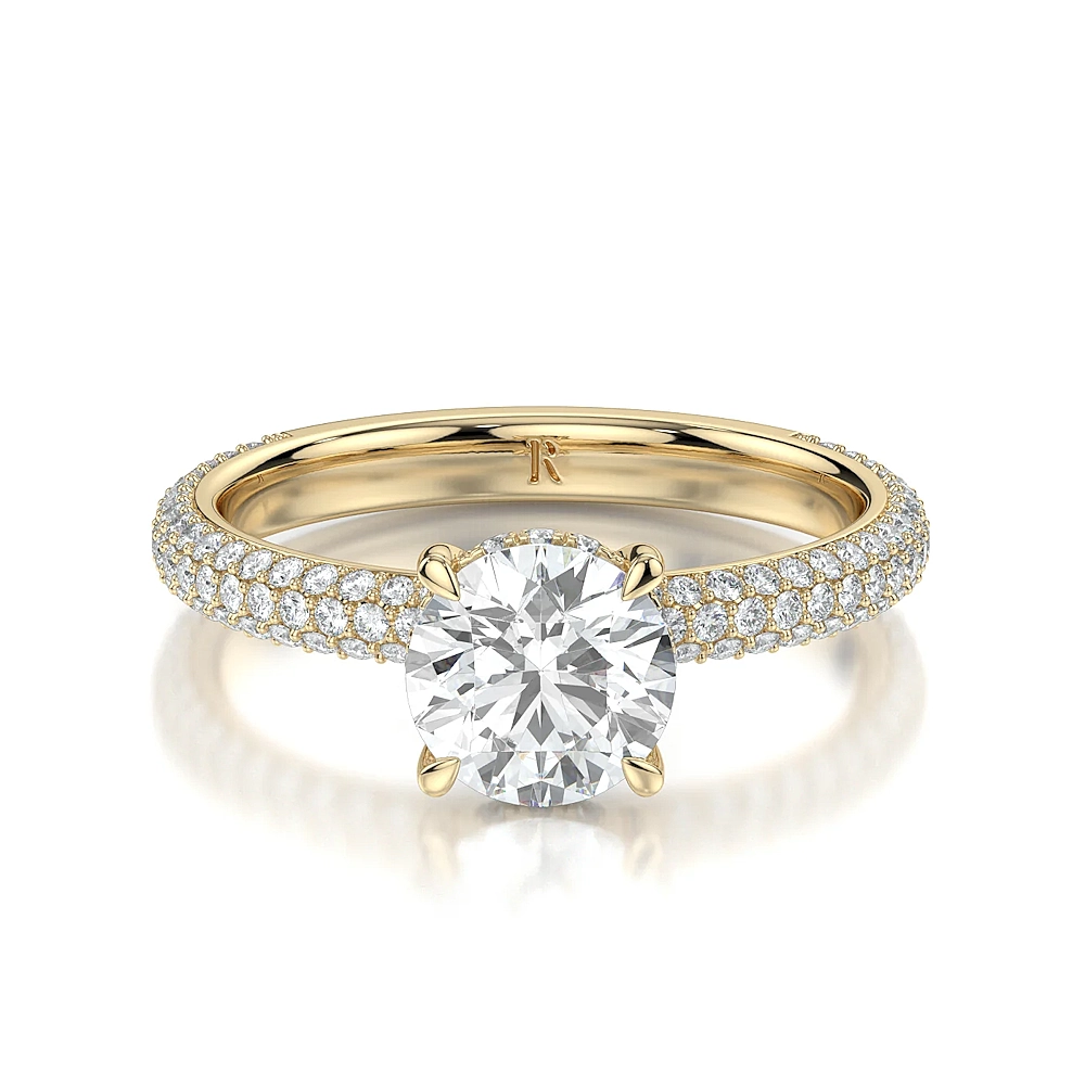 18K Gold 3 Row Pave Hidden Halo Engagement Ring with Fancy Cut Diamond (1-2ct, F+, VS2+) - Image 13