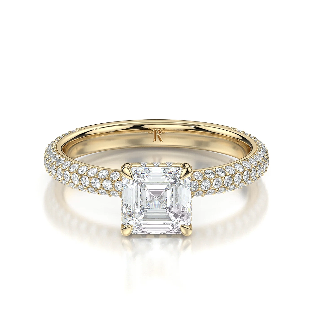 18K Gold 3 Row Pave Hidden Halo Engagement Ring with Fancy Cut Diamond (1-2ct, F+, VS2+) - Image 12