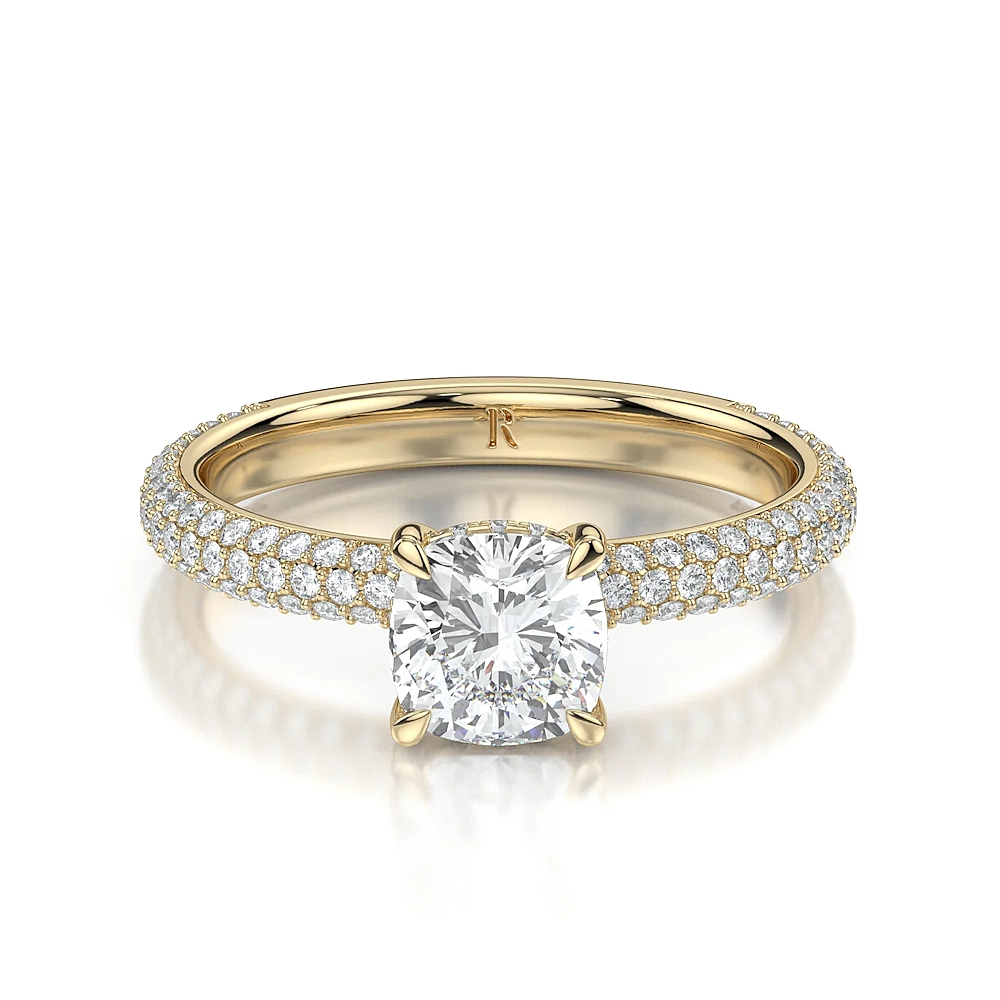 18K Gold 3 Row Pave Hidden Halo Engagement Ring with Fancy Cut Diamond (1-2ct, F+, VS2+) - Image 11