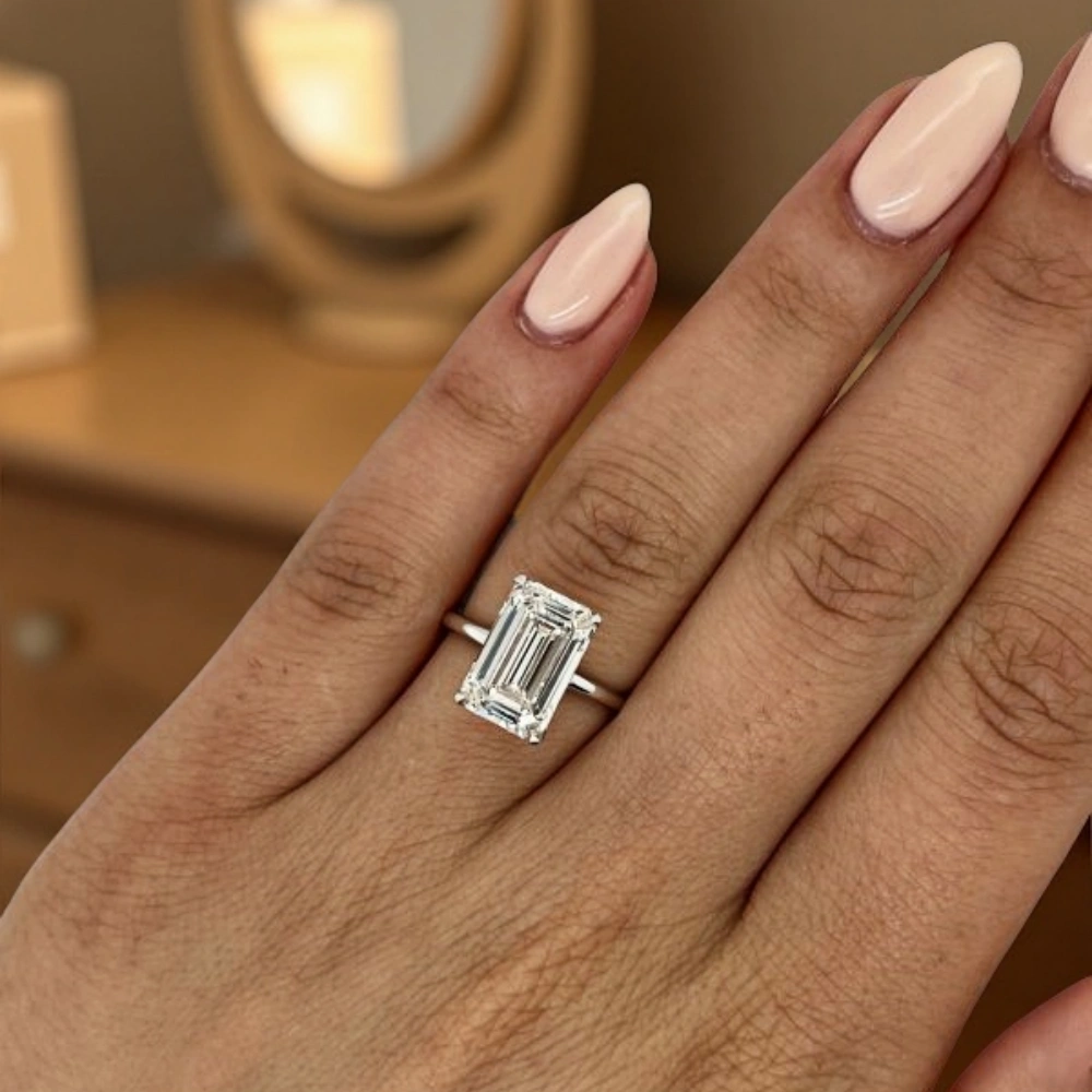 4ct Emerald Diamond Solitaire Ring | Muse Solitaire Collection (4ct, F-VS2 or better) - Image 11