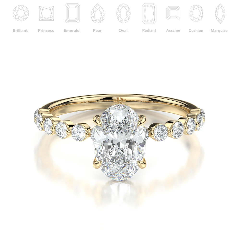 18K Gold Single Shared Prong Engagement Ring with Fancy Cut Diamond (1-2ct, F-VS2 or better)