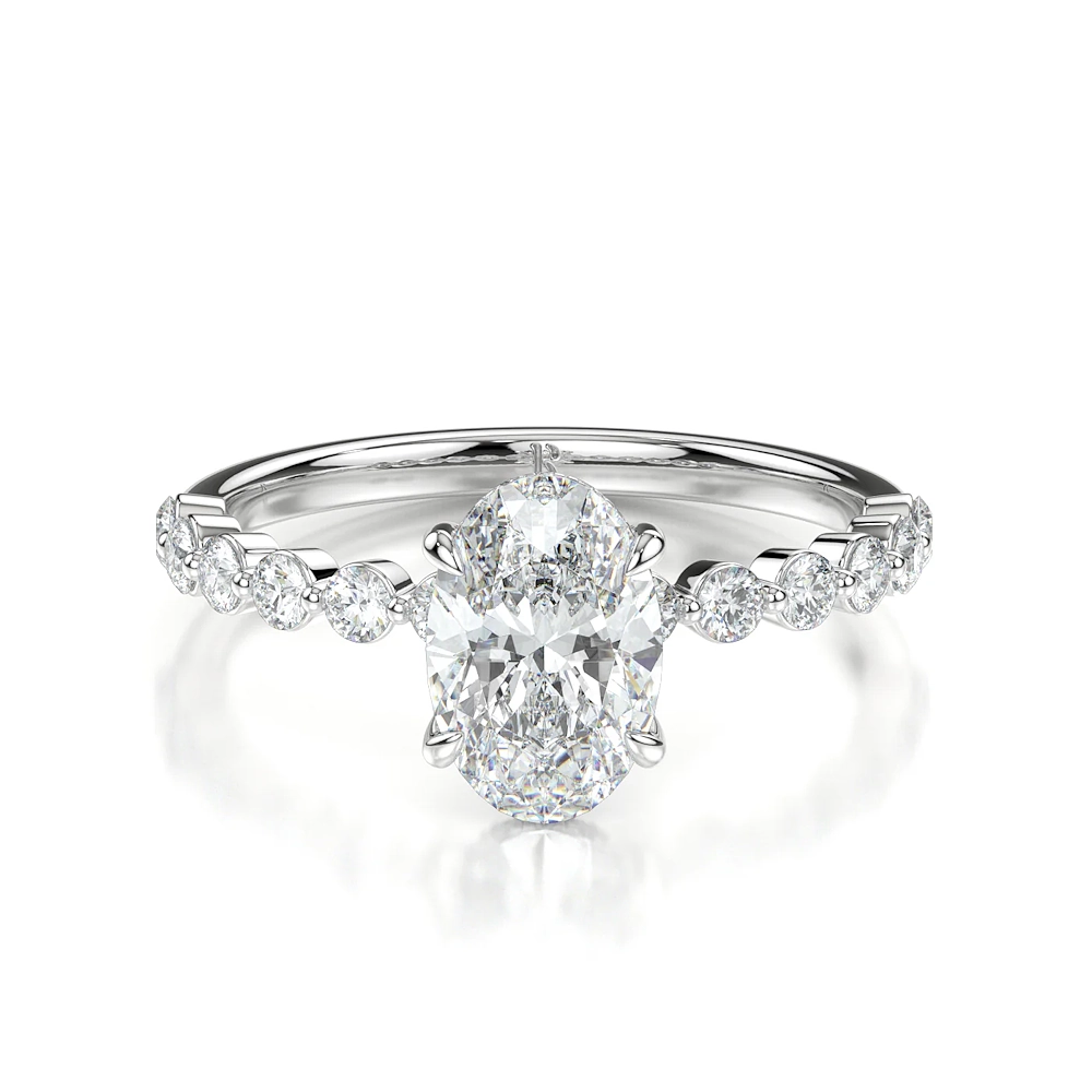 18K Gold Single Shared Prong Engagement Ring with Fancy Cut Diamond (1-2ct, F-VS2 or better) - Image 4