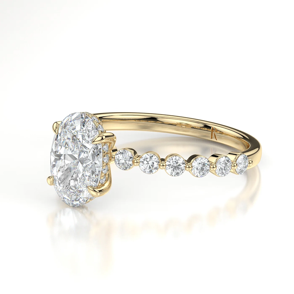 18K Gold Single Shared Prong Engagement Ring with Fancy Cut Diamond (1-2ct, F-VS2 or better) - Image 2