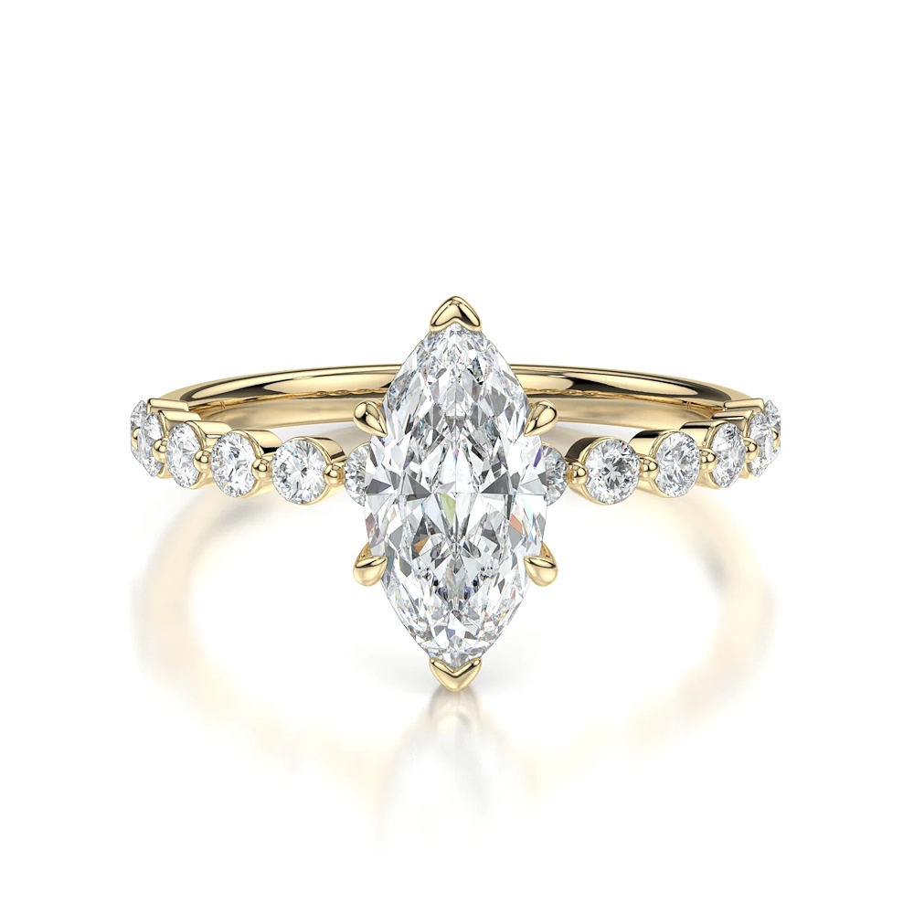 18K Gold Single Shared Prong Engagement Ring with Fancy Cut Diamond (1-2ct, F-VS2 or better) - Image 9