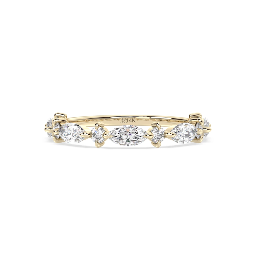 Floral Embrace Solid Gold Half Eternity Ring with Cubic Zirconia
