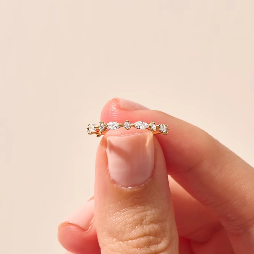 Floral Embrace Solid Gold Half Eternity Ring with Cubic Zirconia - Image 9