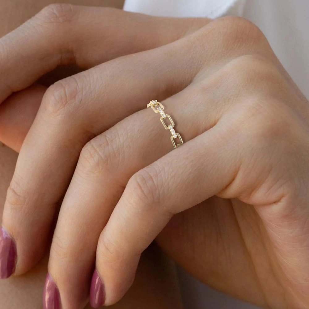 Chained Aura Solid Gold Ring with Cubic Zirconia - Image 9