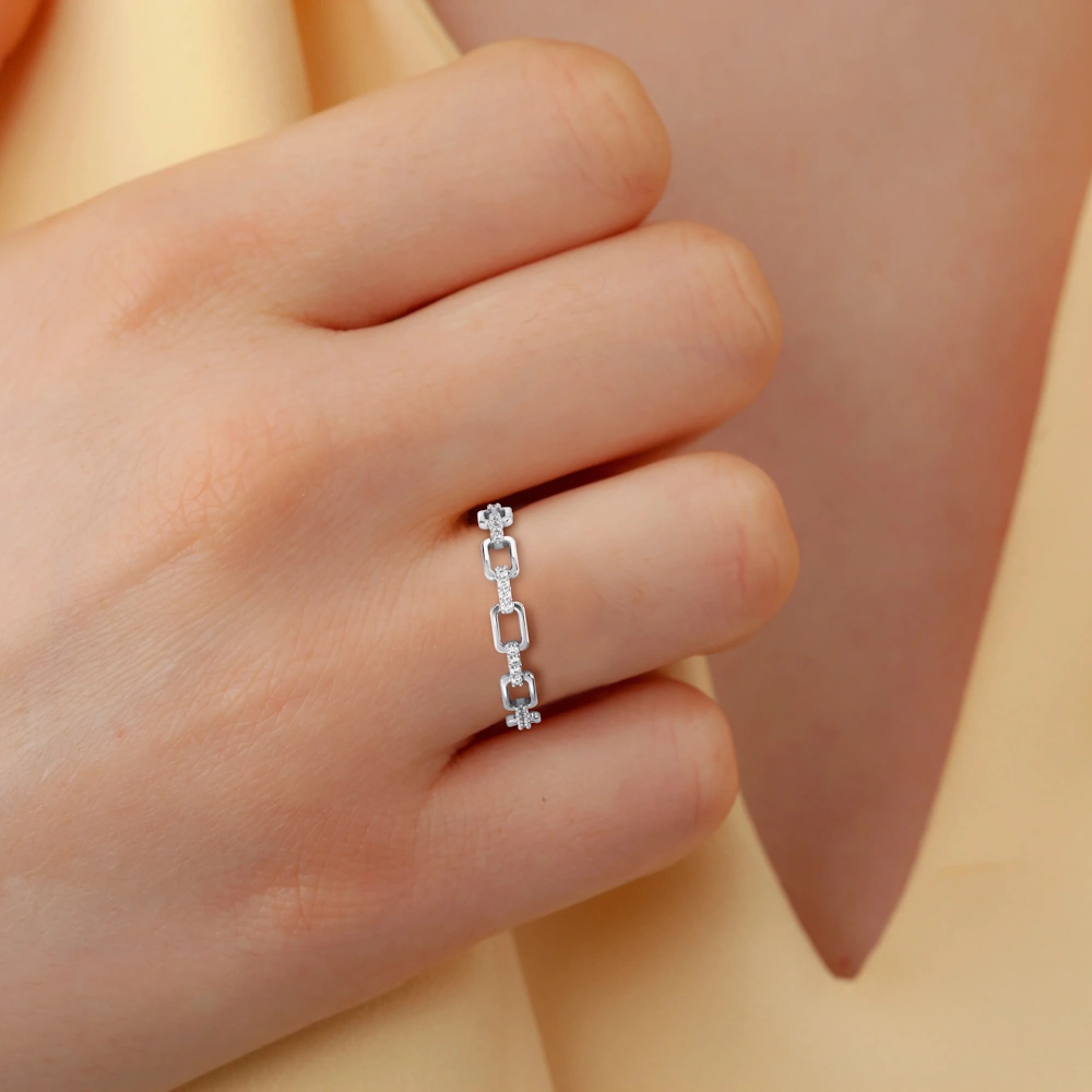 Chained Aura Solid Gold Ring with Cubic Zirconia - Image 8